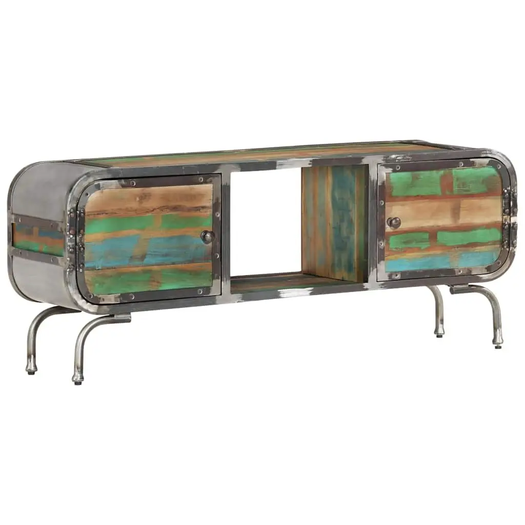 TV Cabinet Solid Reclaimed Wood Iron Frame 110x30x42cm Multicolour
