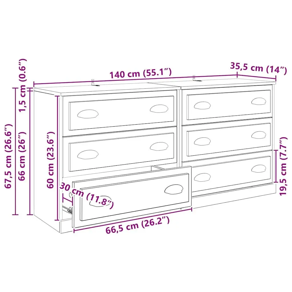 Sideboard Engineered Wood 70 x 35.5 x 67.5 cm Black Matte Finish