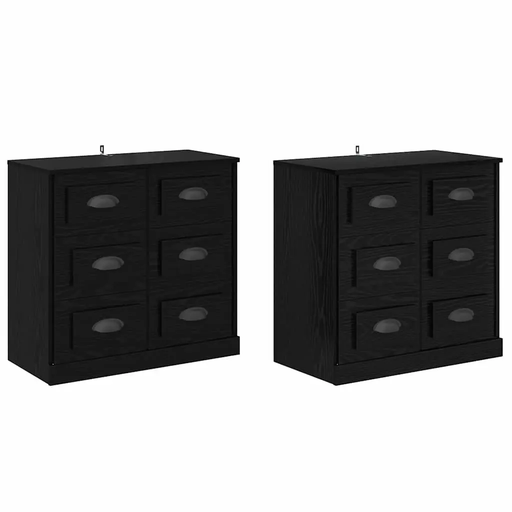 Set of 2 Modern Sideboards Black Engineered Wood Storage Cabinet 70x35.5x67.5cm