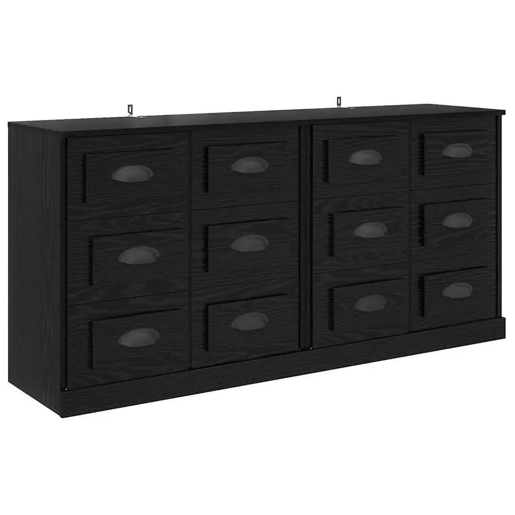 Set of 2 Modern Sideboards Black Engineered Wood Storage Cabinet 70x35.5x67.5cm