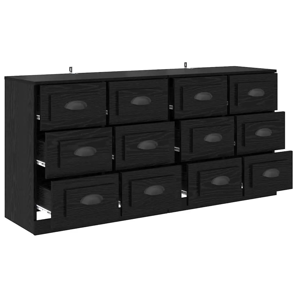 Set of 2 Modern Sideboards Black Engineered Wood Storage Cabinet 70x35.5x67.5cm