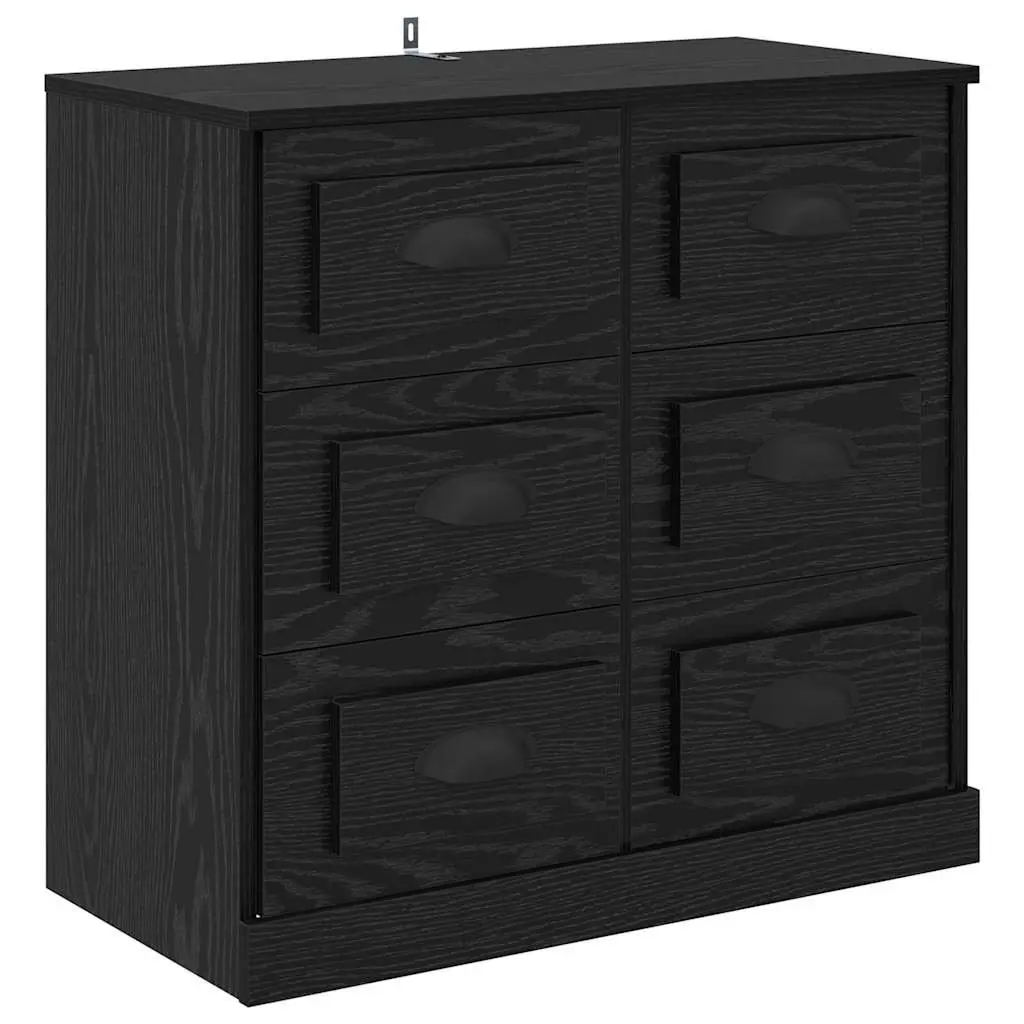 Set of 2 Modern Sideboards Black Engineered Wood Storage Cabinet 70x35.5x67.5cm