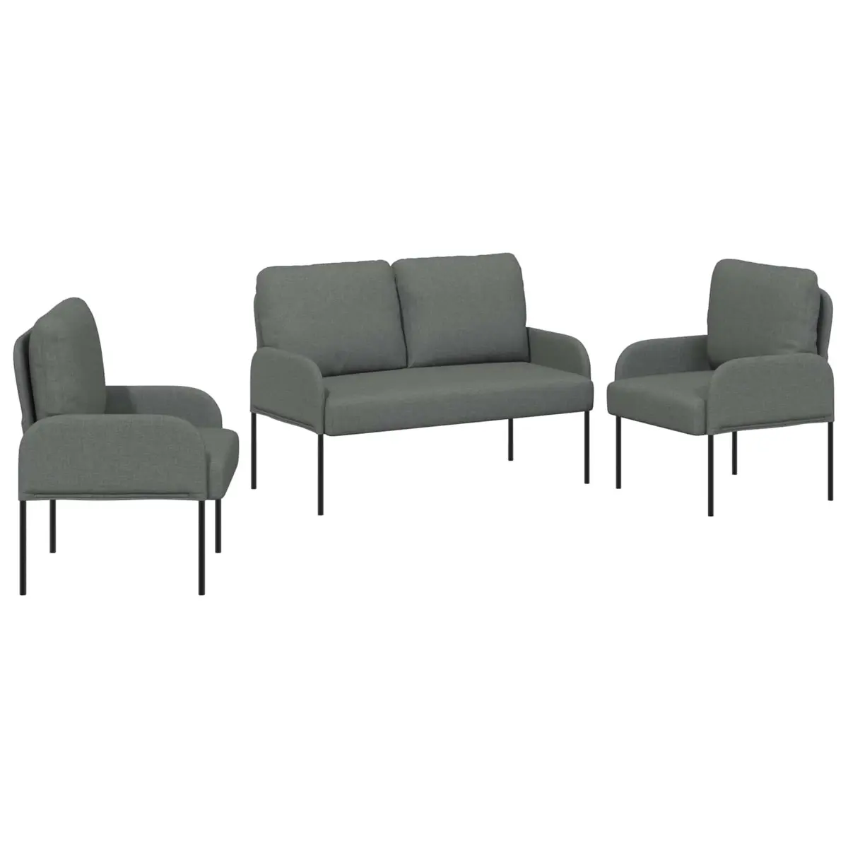 3-Piece Sofa Set Plywood Frame Polyester Upholstery Dark Grey Indoor Seating