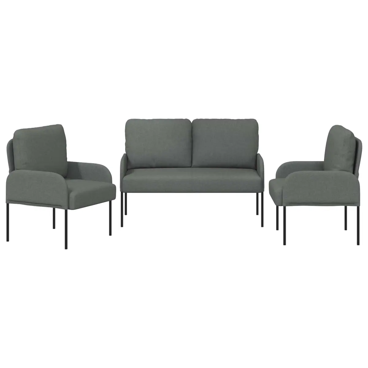 3-Piece Sofa Set Plywood Frame Polyester Upholstery Dark Grey Indoor Seating