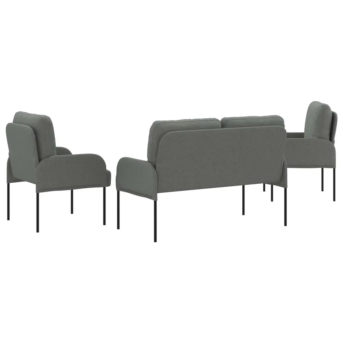 3-Piece Sofa Set Plywood Frame Polyester Upholstery Dark Grey Indoor Seating