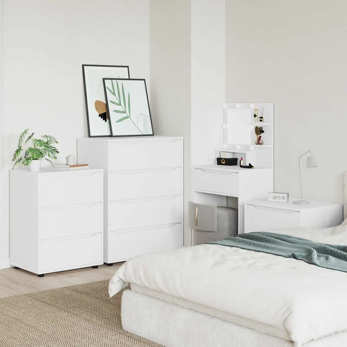 White Storage Cabinet Engineered Wood 80x48x105cm Bedroom Living Room Multiple Drawers