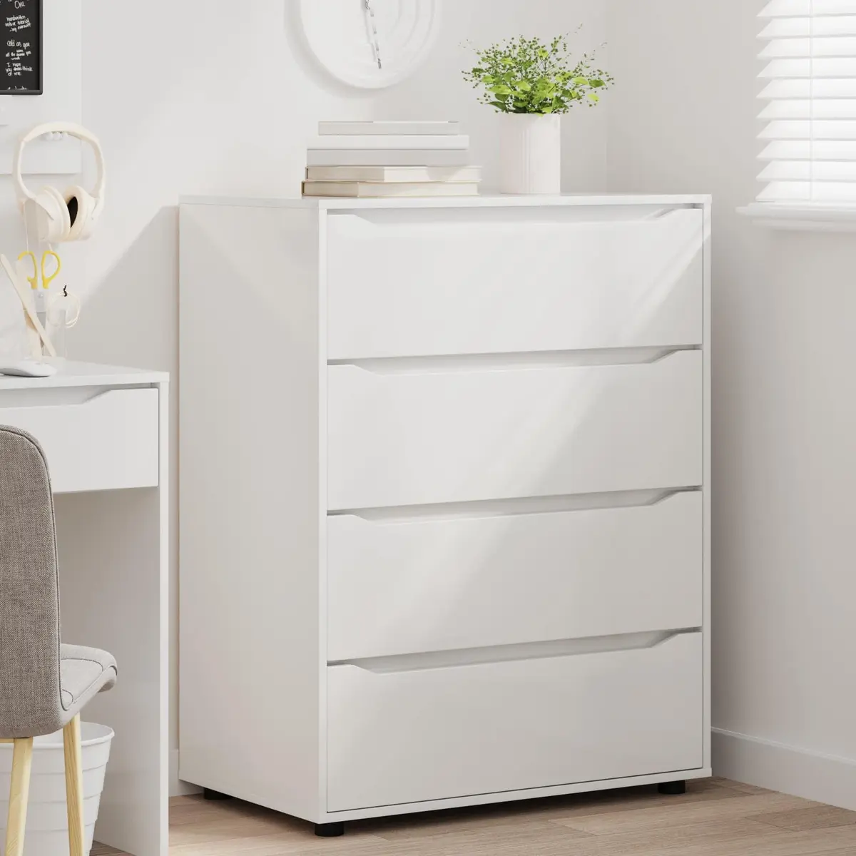 Storage Cabinet High Gloss White Engineered Wood Drawer Organiser Bedroom