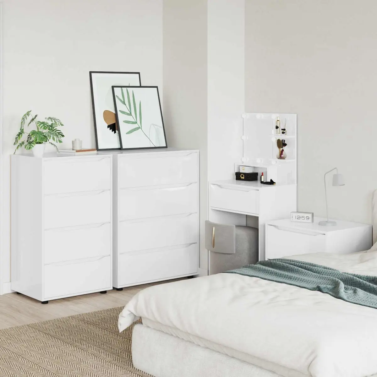 Storage Cabinet High Gloss White Bedroom Living Room Organizer Drawers