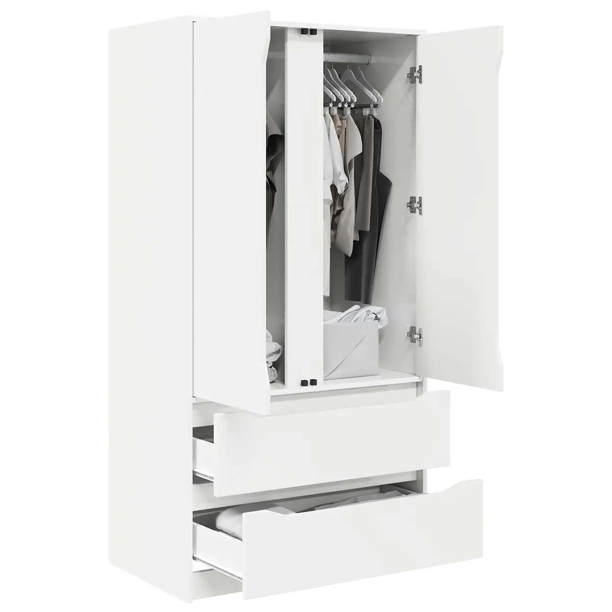 White Engineered Wood Wardrobe Cabinet with Drawer Bedroom Storage 795x49x156cm