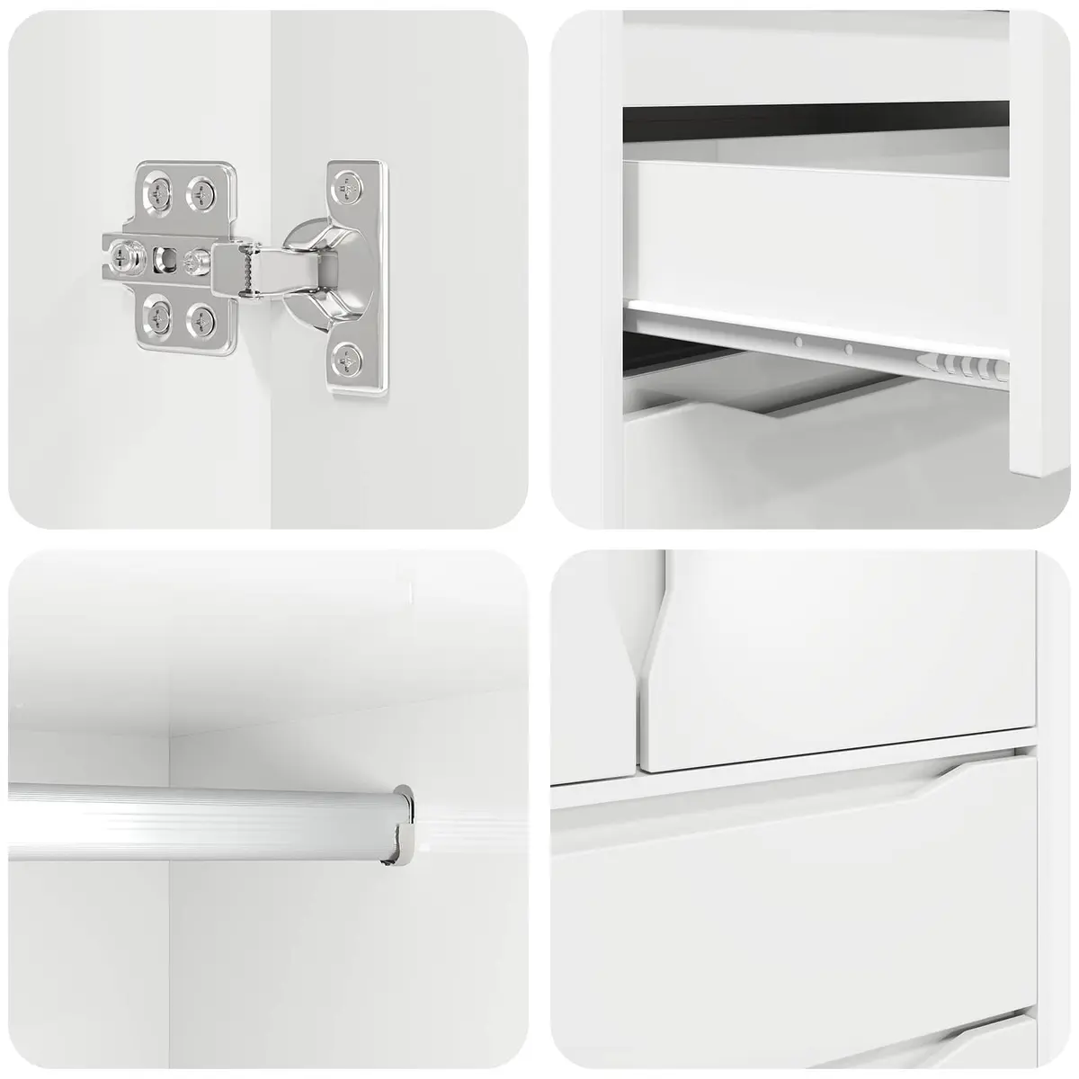 White Engineered Wood Wardrobe Cabinet with Drawer Bedroom Storage 795x49x156cm