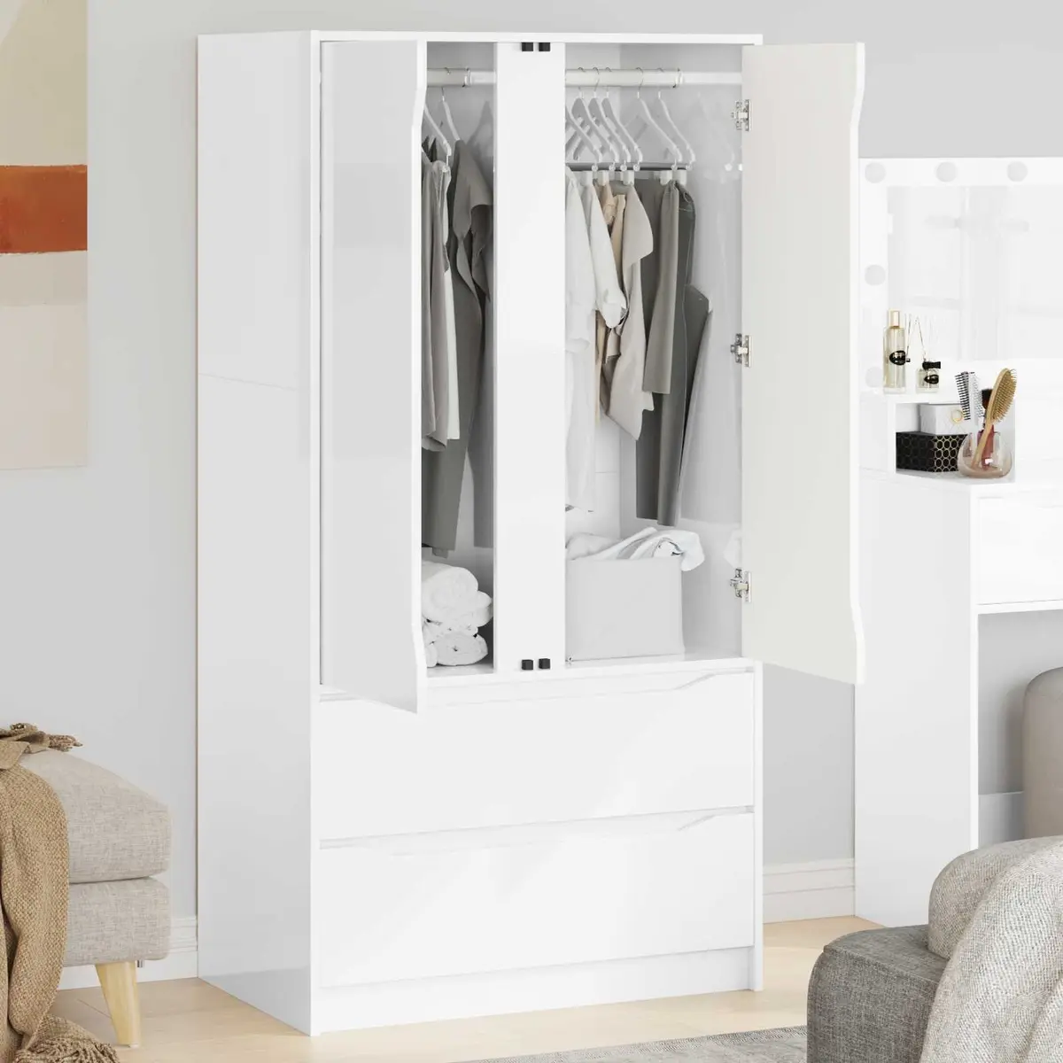 Wardrobe High Gloss White 79.5 x 49 x 156 cm Bedroom Storage Cupboard Cabinet