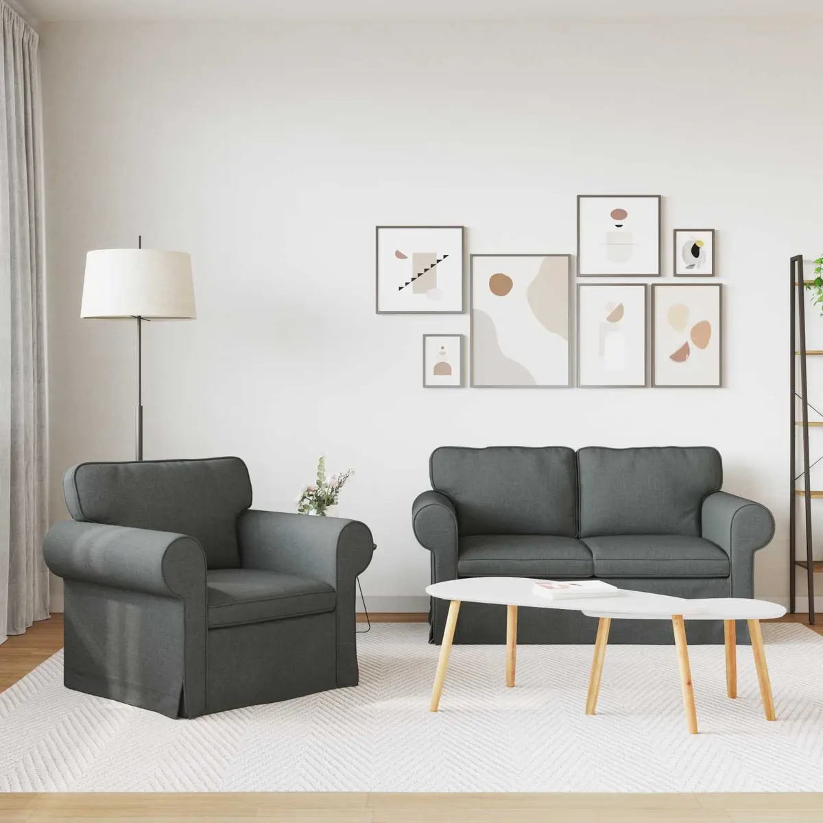 Sofa Set 2 Piece Modern Grey Fabric Living Room Furniture Contemporary Design