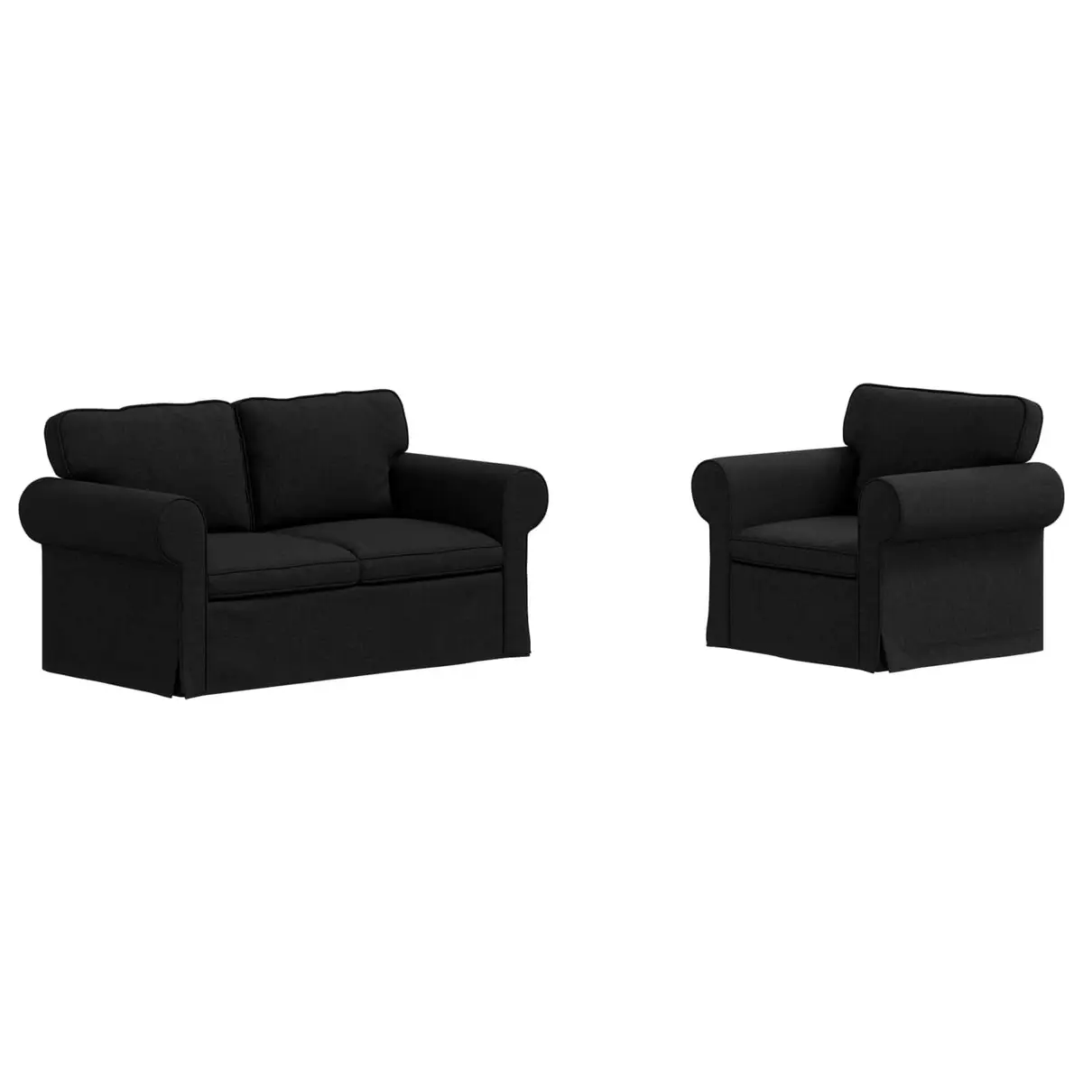 2 Piece Modular Sofa Set Black Fabric Metal Frame Contemporary Living Room Couch
