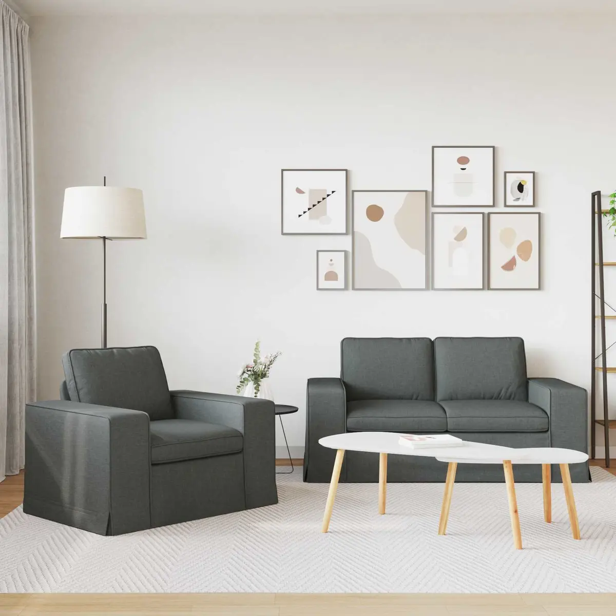 Sofa Set Modular Sectional Fabric 2 Piece Grey