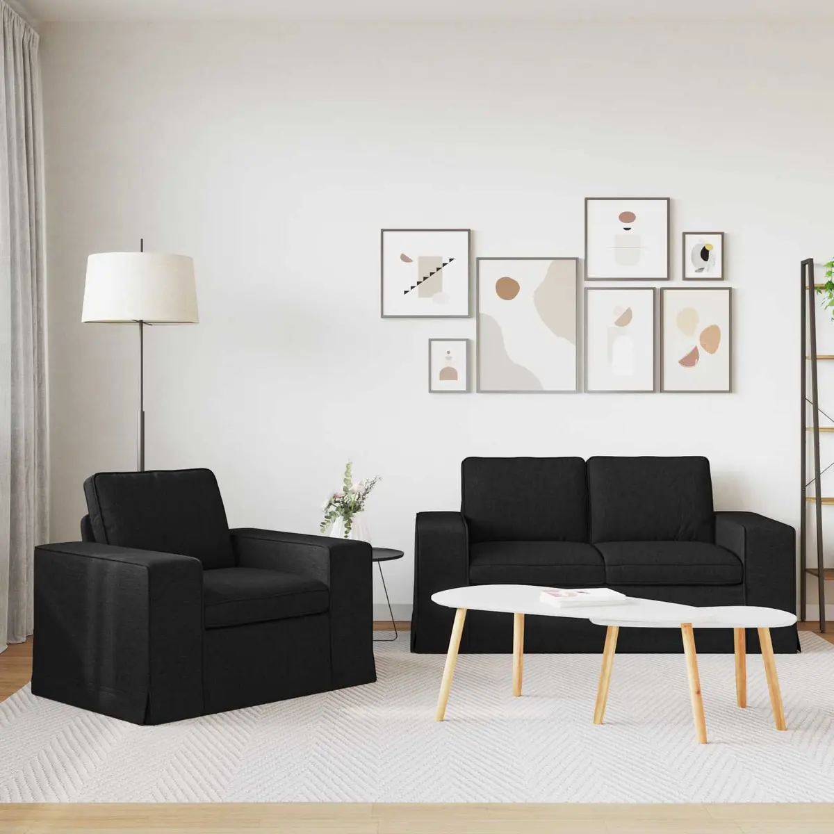 2-Piece Modular Fabric Sofa Set Black Sectional Couch