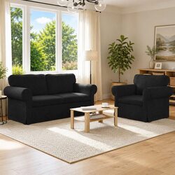 Versatile Black Fabric 2-Piece Sofa Set for Living Rooms