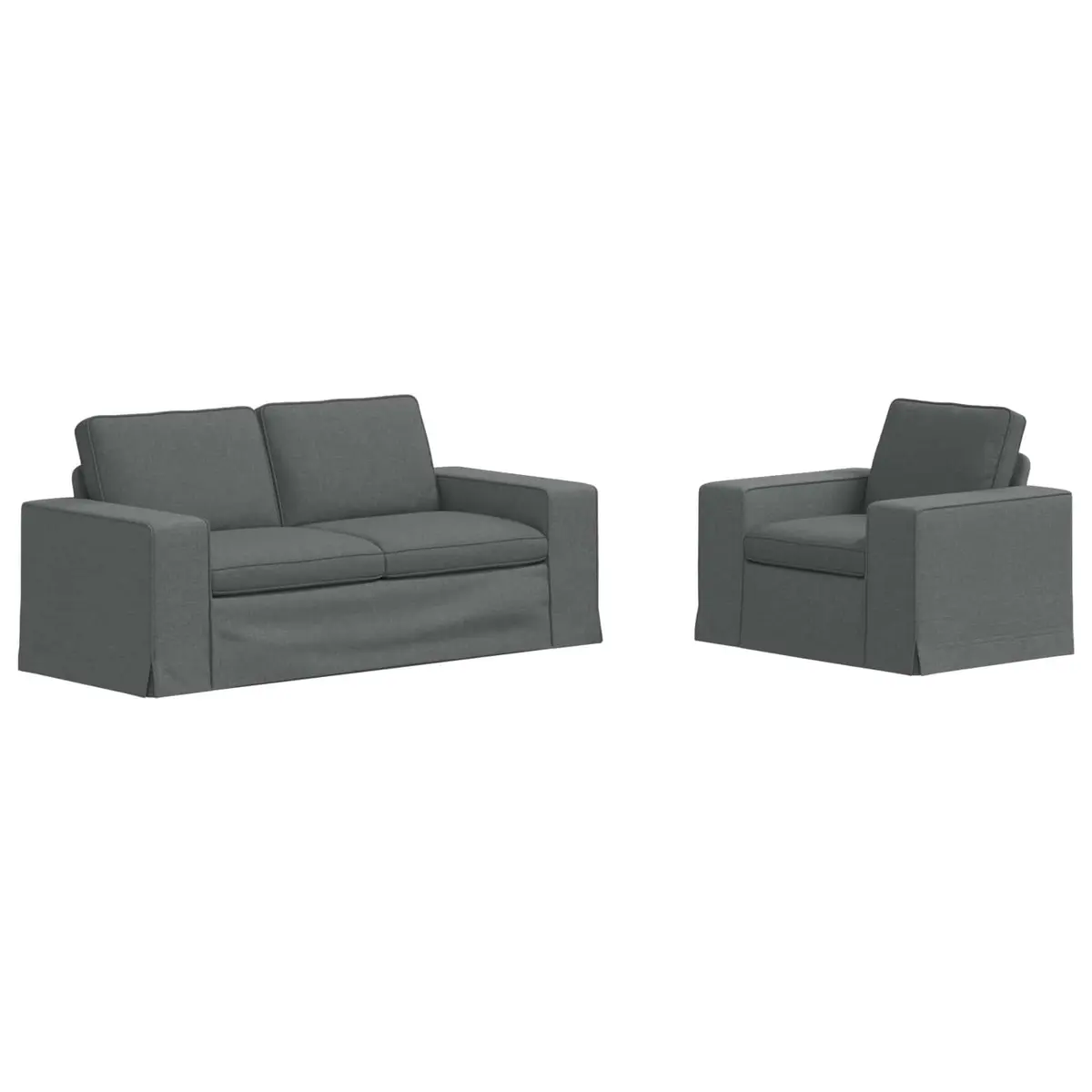 2-Piece Modular Sofa Set Grey Fabric Sectional Living Room Furniture