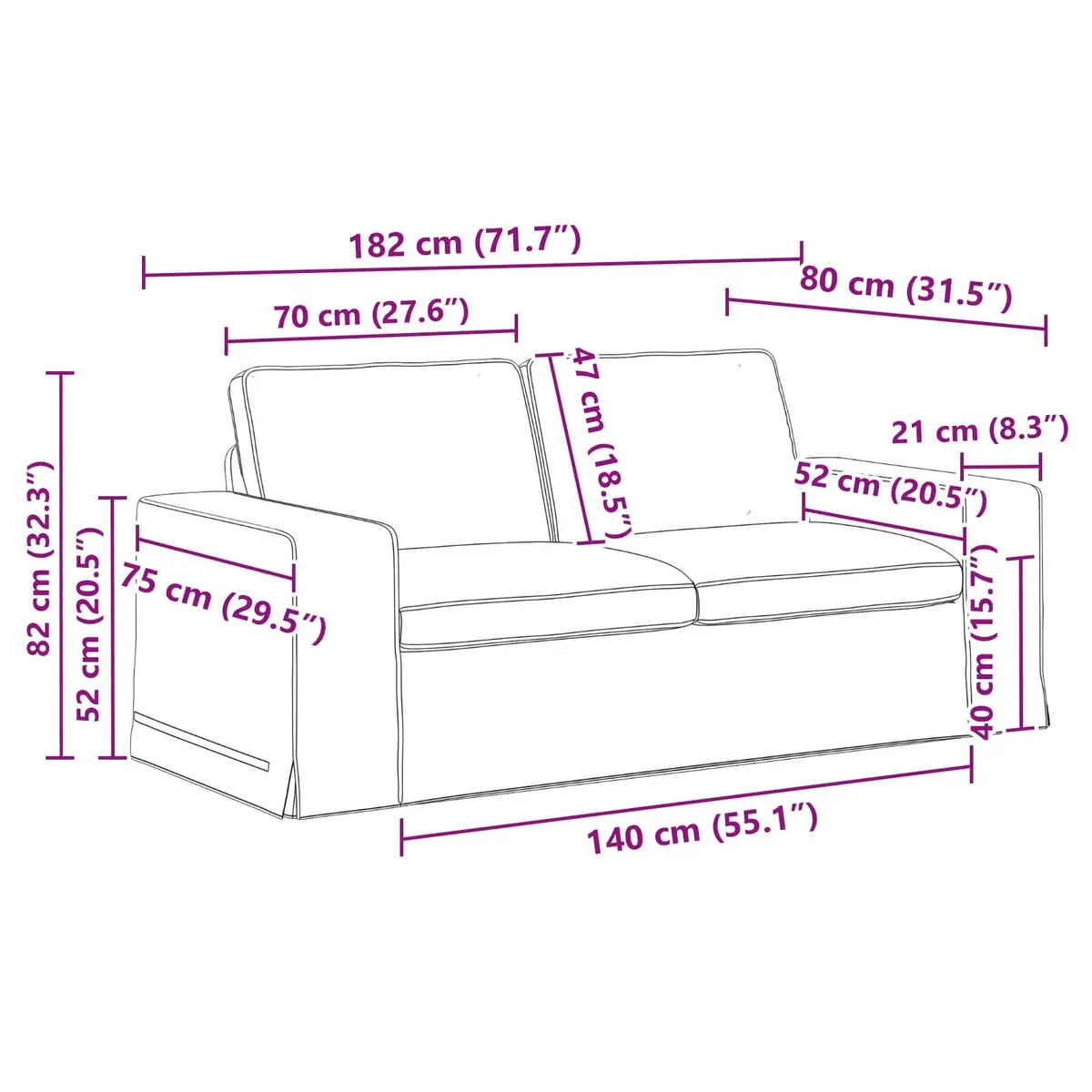2-Piece Modular Sofa Set Grey Fabric Sectional Living Room Furniture