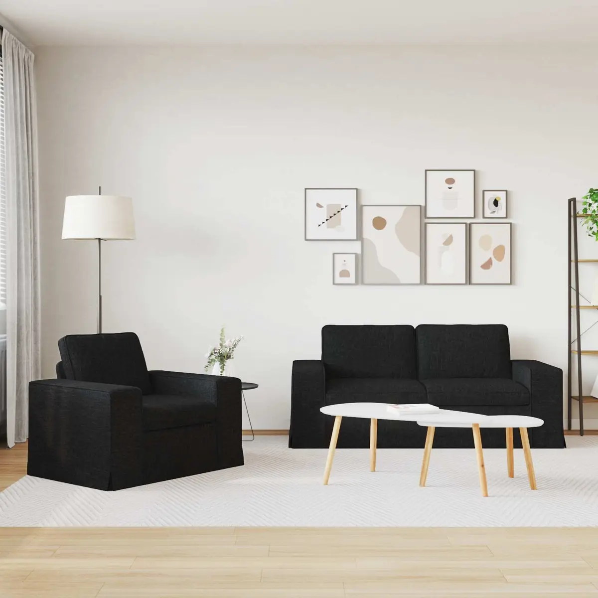 Sofa Set 2 pcs Black Modular Sectional Fabric Couch Living Room Furniture