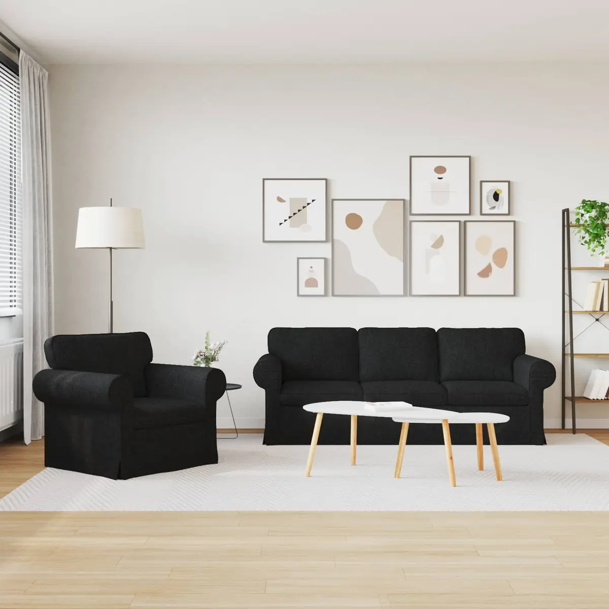 2-Piece Black Fabric Sofa Set Modular Living Room Furniture Contemporary Design