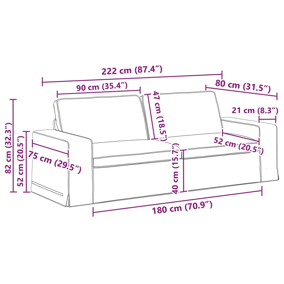 Sofa Set Modular Fabric 2 pcs Dark Grey
