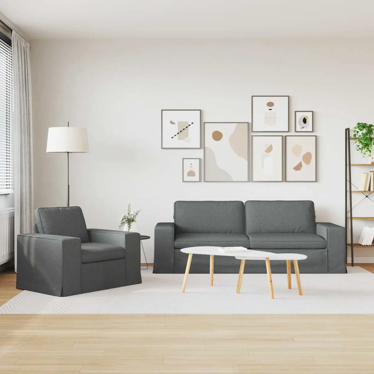 Sofa Set Modular Fabric 2 pcs Dark Grey