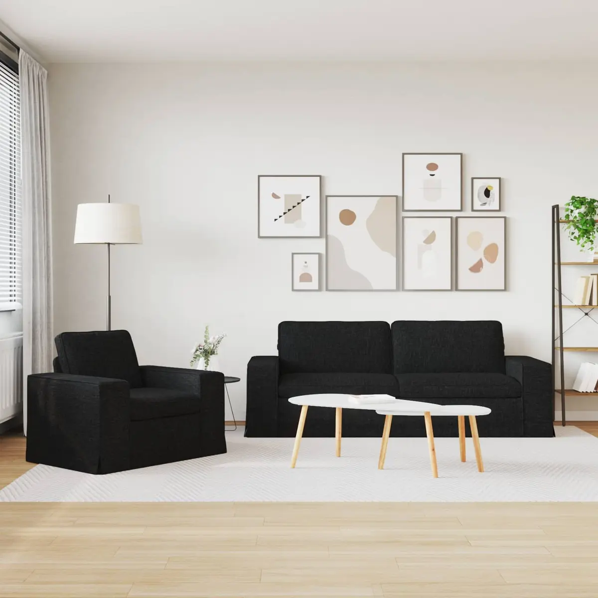 Sofa Set 2 pcs Black Modular Sectional Lounge Couch Living Room Furniture 222cm