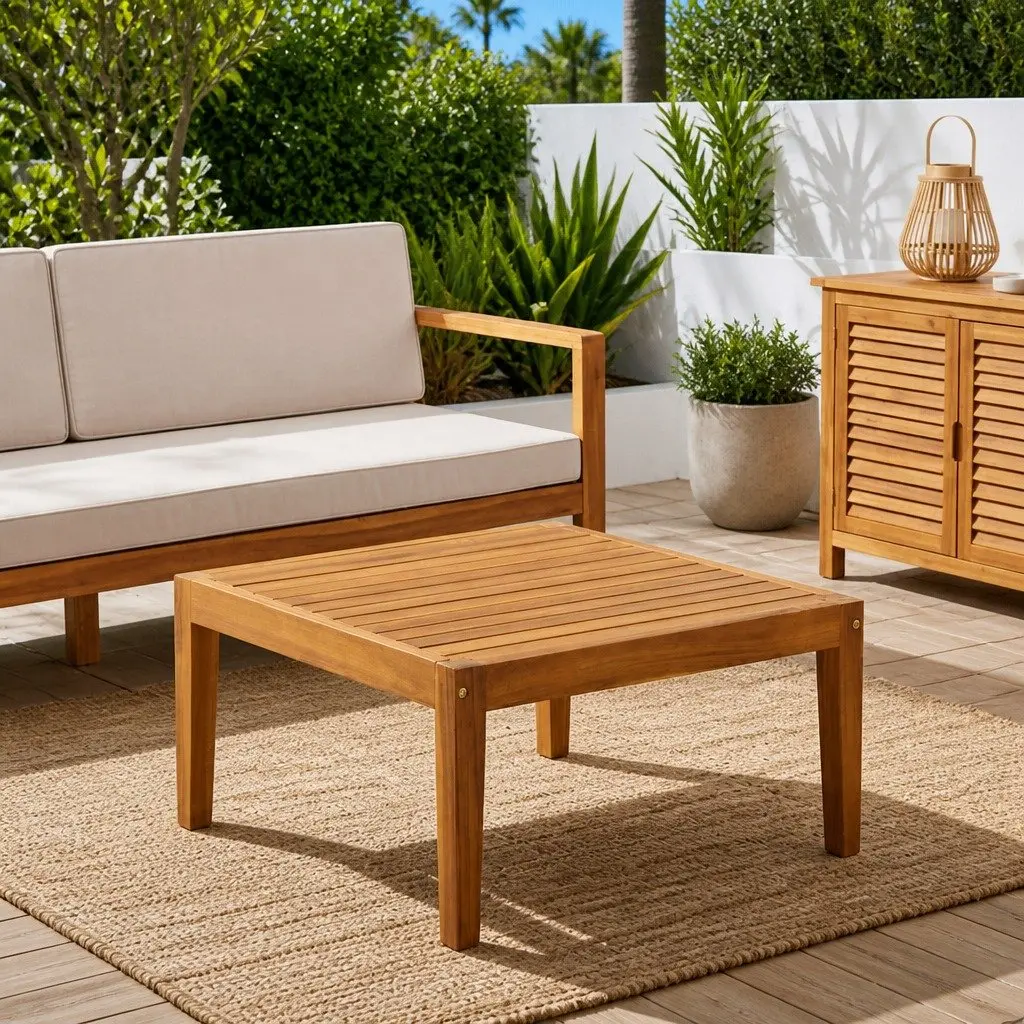 Garden Table Solid Acacia Wood 60 x 60 x 30 cm Brown Outdoor Patio Balcony Dining Side Table