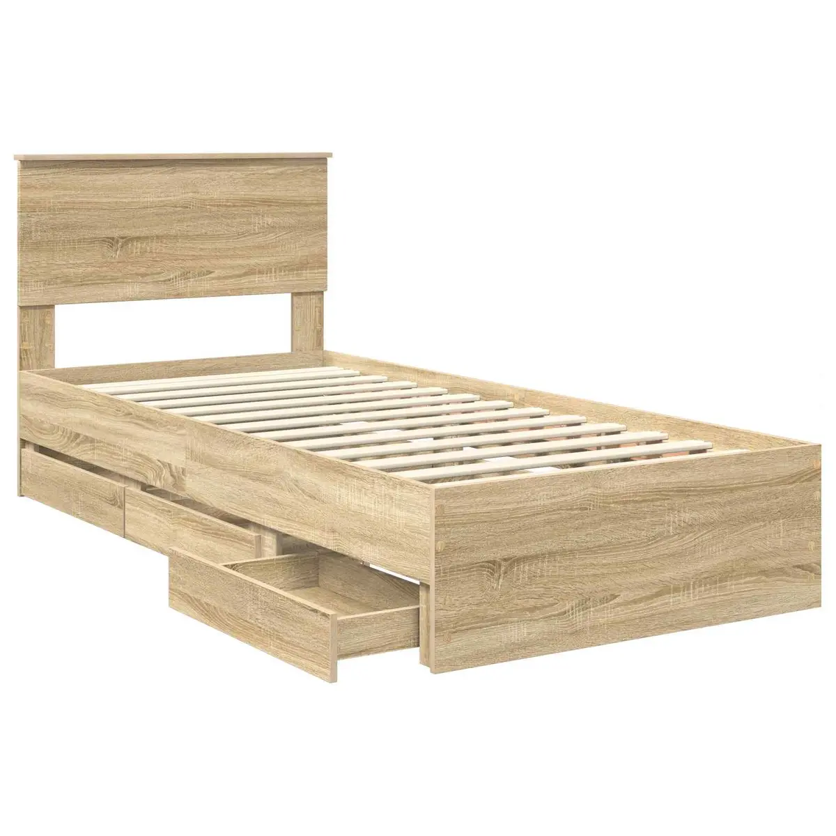 Storage Drawer Bed Frame Engineered Wood Modern Minimalist 90 x 190 cm Sonoma Oak