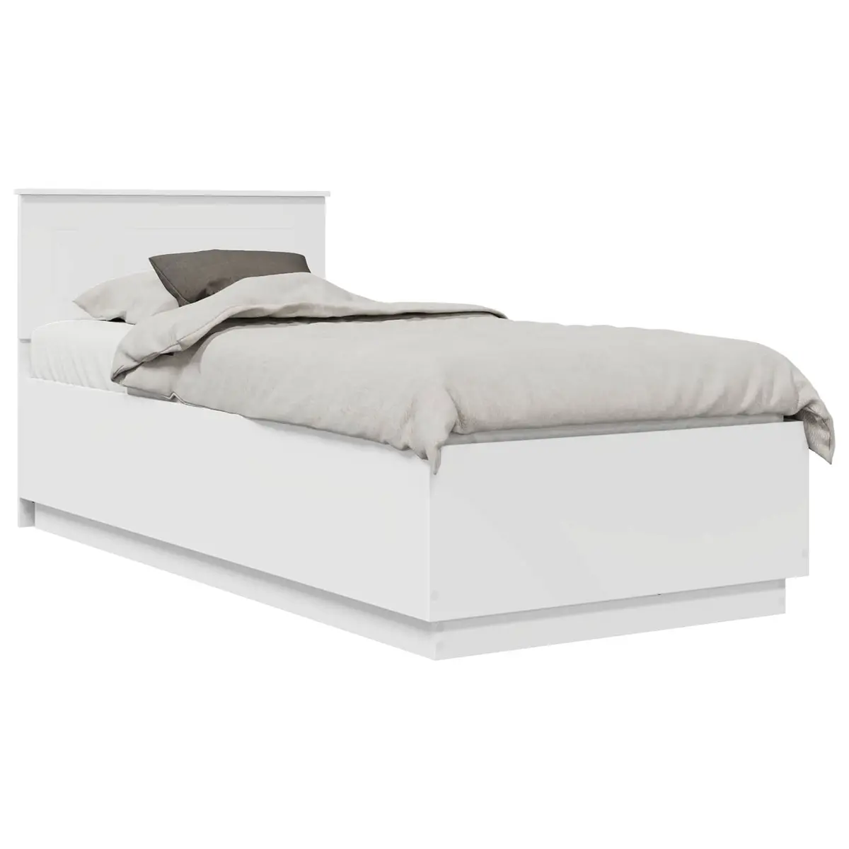 Bed Frame Engineered Wood 90 x 190 cm White with Adjustable Headboard LED Lights and USB Charging Port