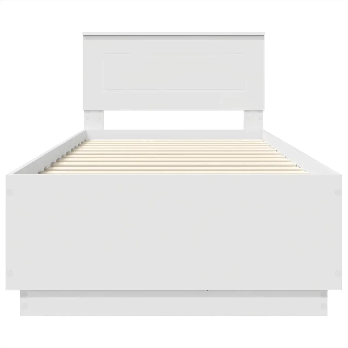 Bed Frame Engineered Wood 90 x 190 cm White with Adjustable Headboard LED Lights and USB Charging Port