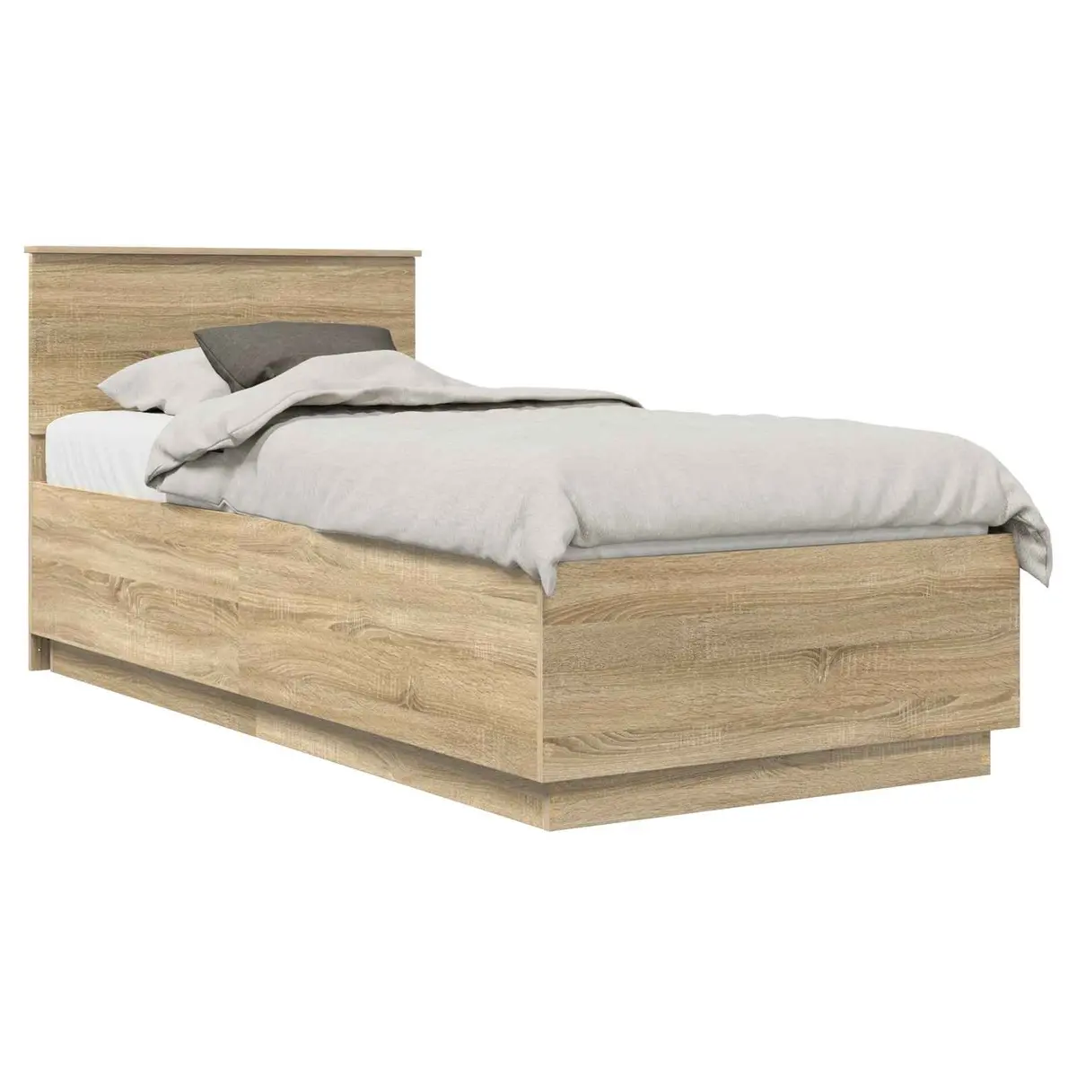 Bed Frame Adjustable Headboard Engineered Wood 90x190cm Brown with LED Lighting and USB Charging