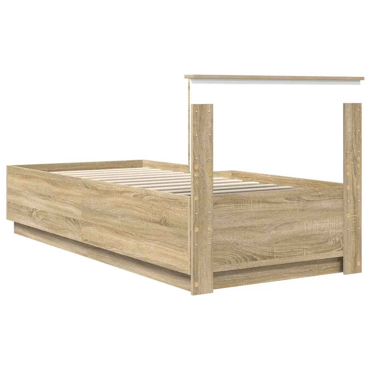 Bed Frame Adjustable Headboard Engineered Wood 90x190cm Brown with LED Lighting and USB Charging