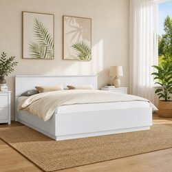 Bed Frame with Wall-Mounted Headboard White 180 x 200 cm Modern Bedroom