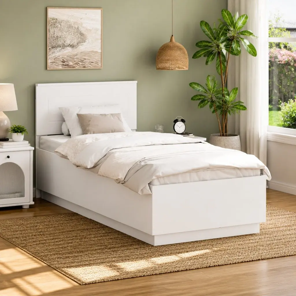 Bed Frame Engineered Wood 90 x 190 cm White Modern Minimalist