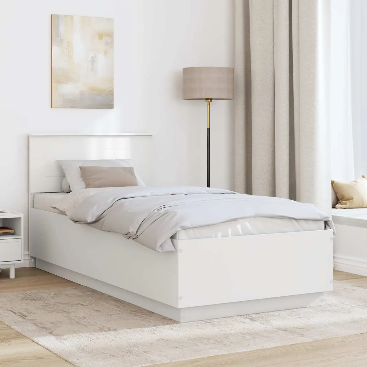 Bed Frame Engineered Wood 90 x 190 cm White Modern Minimalist