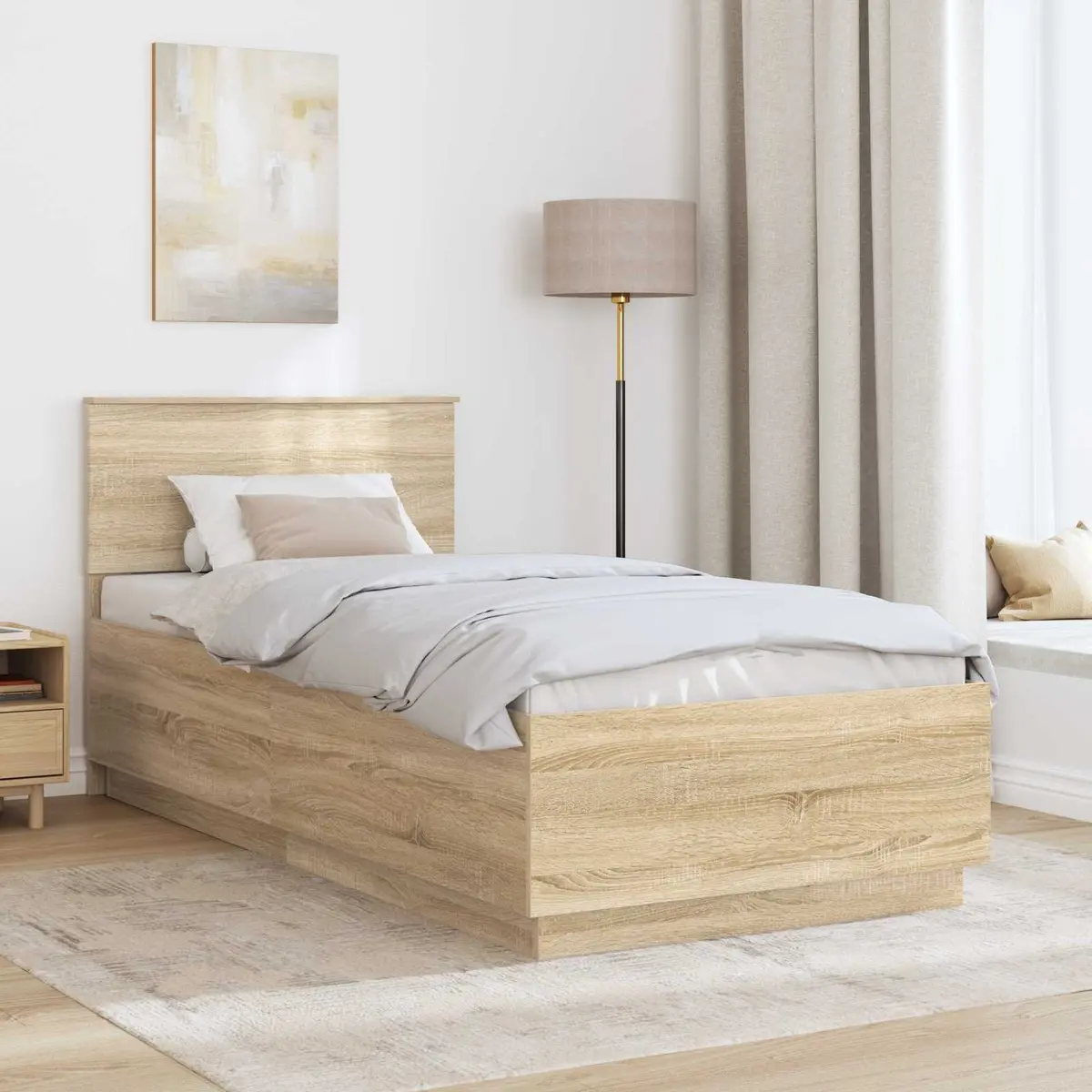 Bed Frame with Headboard 90 x 190 cm Engineered Wood Modern Contemporary Bedroom
