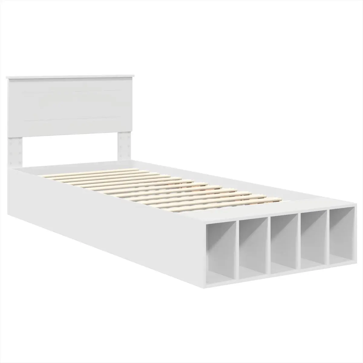 Bed Frame White Engineered Wood 90 x 190 cm with Adjustable Footboard Storage Headboard and Integrated Shelving