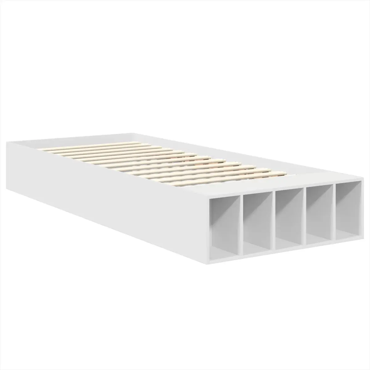 Bed Frame White Engineered Wood 90 x 190 cm with Adjustable Footboard Storage Headboard and Integrated Shelving
