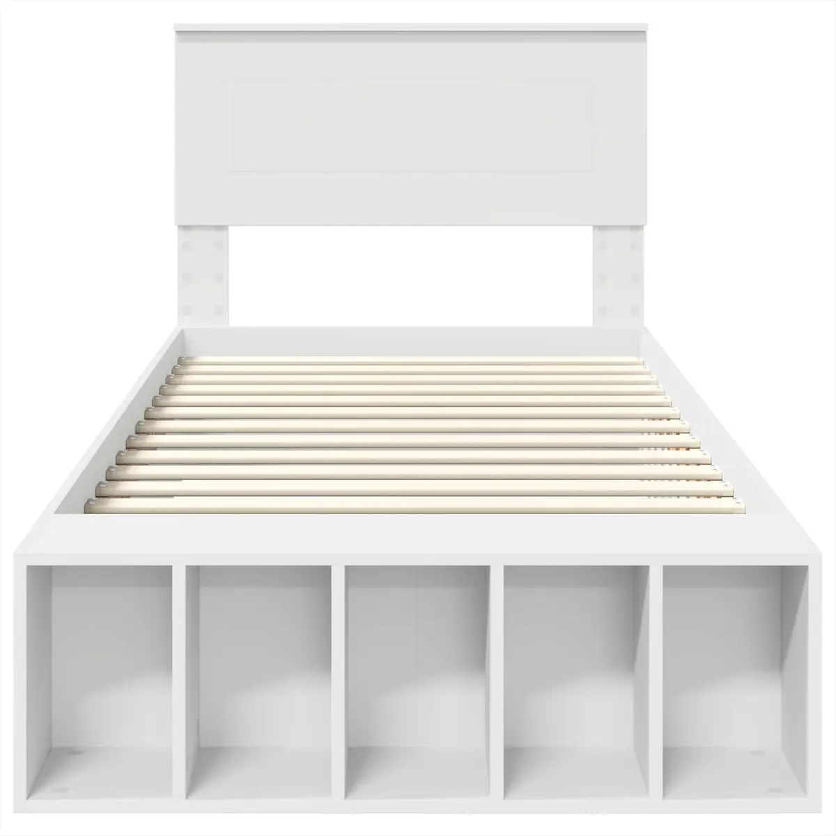 Bed Frame White Engineered Wood 90 x 190 cm with Adjustable Footboard Storage Headboard and Integrated Shelving