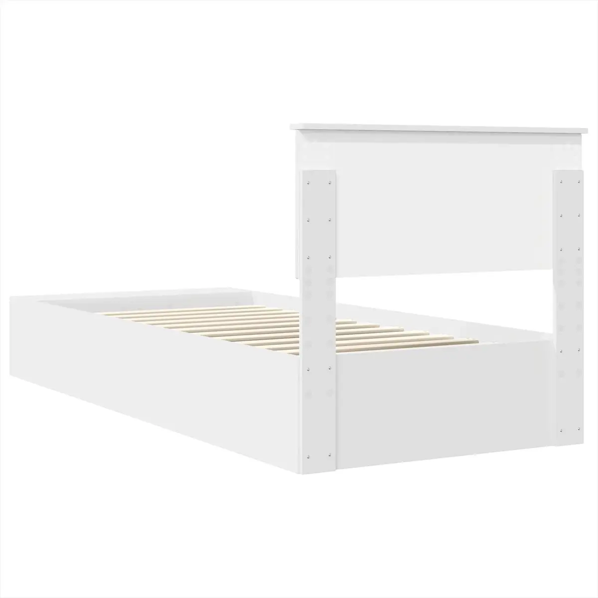 Bed Frame White Engineered Wood 90 x 190 cm with Adjustable Footboard Storage Headboard and Integrated Shelving