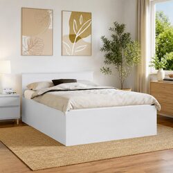 Practical White Bed Frame with Headboard 150 x 200 cm