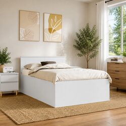 Versatile White Bed Frame with Headboard, Perfect for Any Bedroom