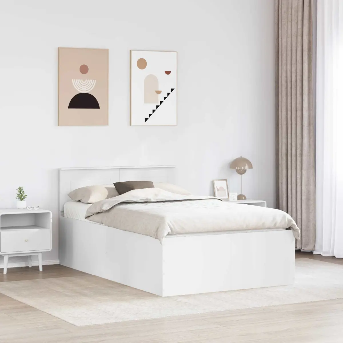 Bed Frame with Headboard White 135 x 190 cm Modern Bedroom Furniture