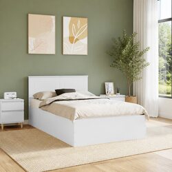 Bed Frame with Headboard White 135 x 190 cm Modern Bedroom Furniture Platform