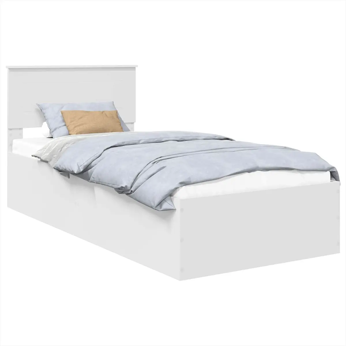 Bed Frame Platform Engineered Wood 90 x 190 cm White with Headboard Slatted Base