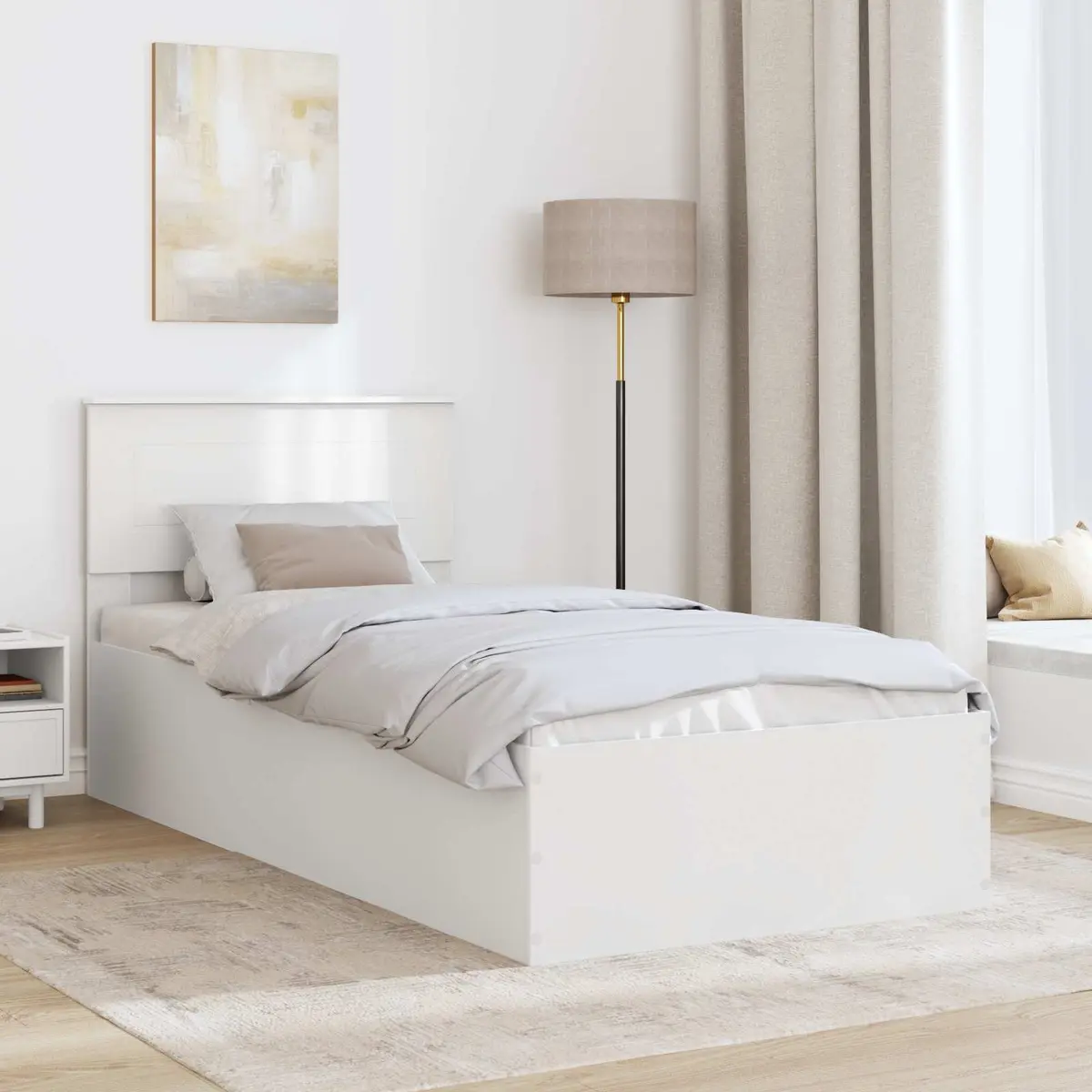 Bed Frame Platform Engineered Wood 90 x 190 cm White with Headboard Slatted Base