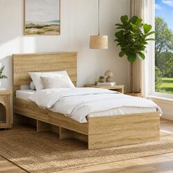 Practical Brown Bed Frame with Headboard for Modern Spaces