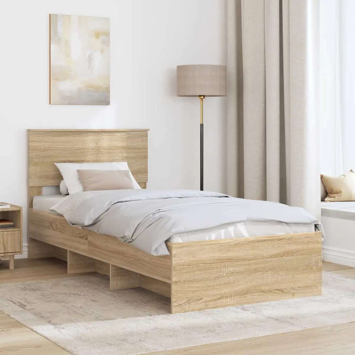 Bed Frame with Headboard Brown 90 x 200 cm Engineered Wood Modern Bedroom