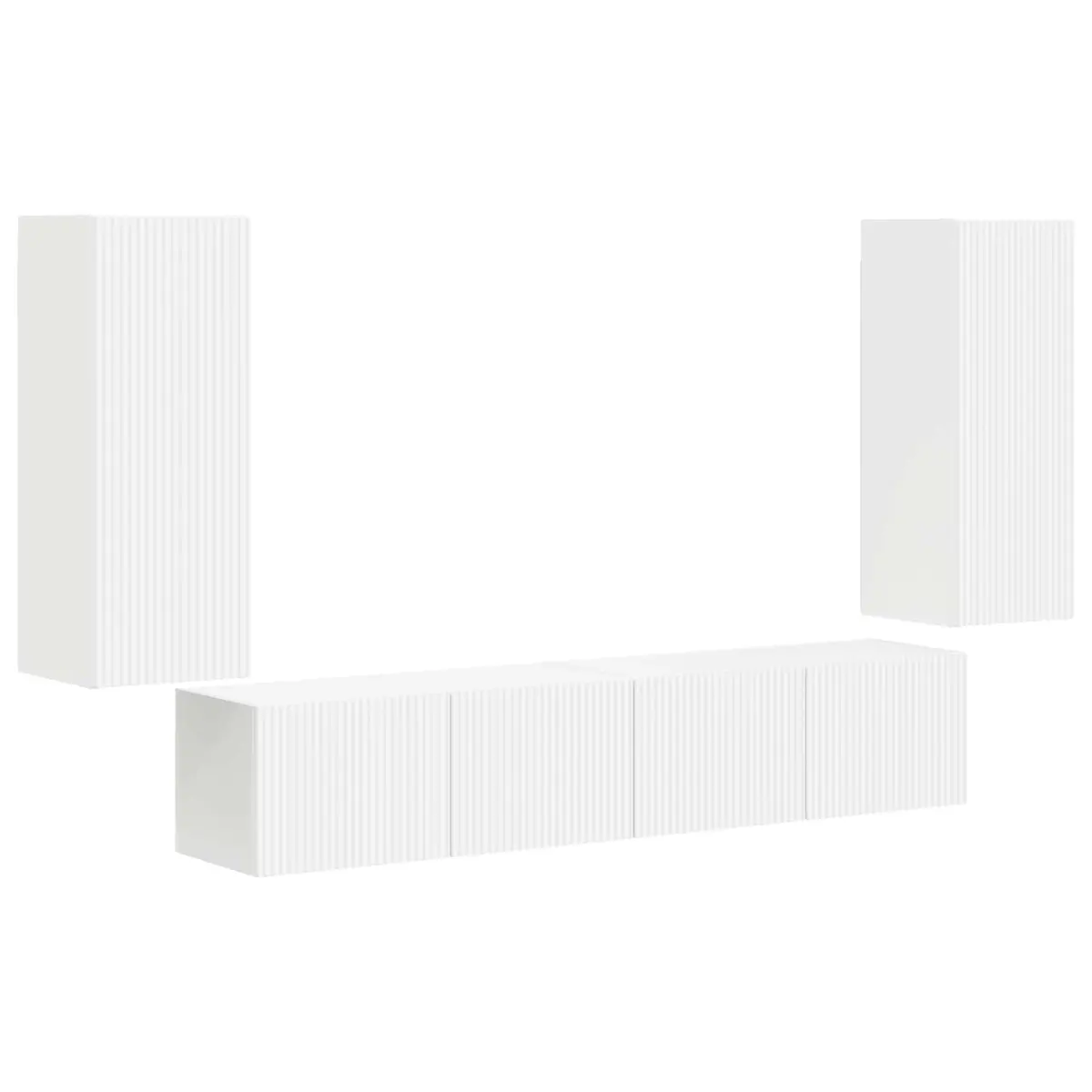 TV Wall Cabinet Set Engineered Wood 4 Piece White Modern Wall-Mounted Storage Shelves